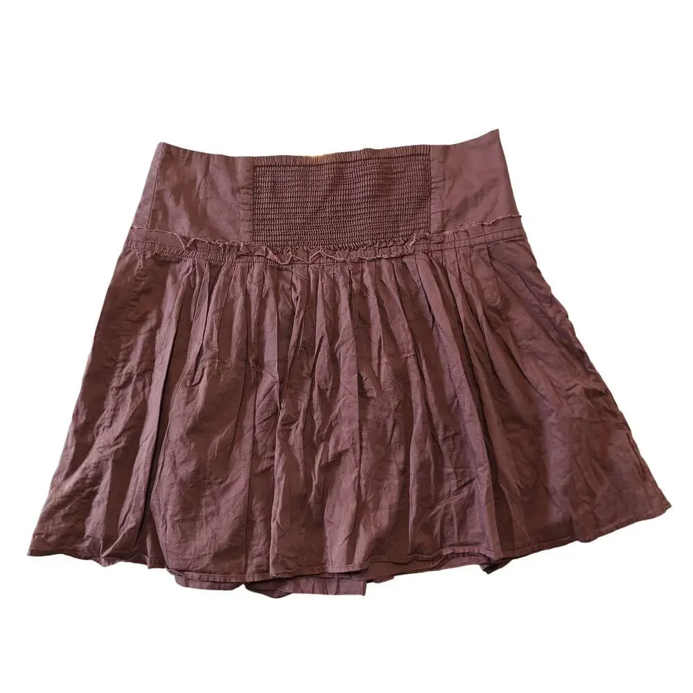 Banana Republic Mauve Cotton Mini Skirt Smocked Waist Boho Size 4